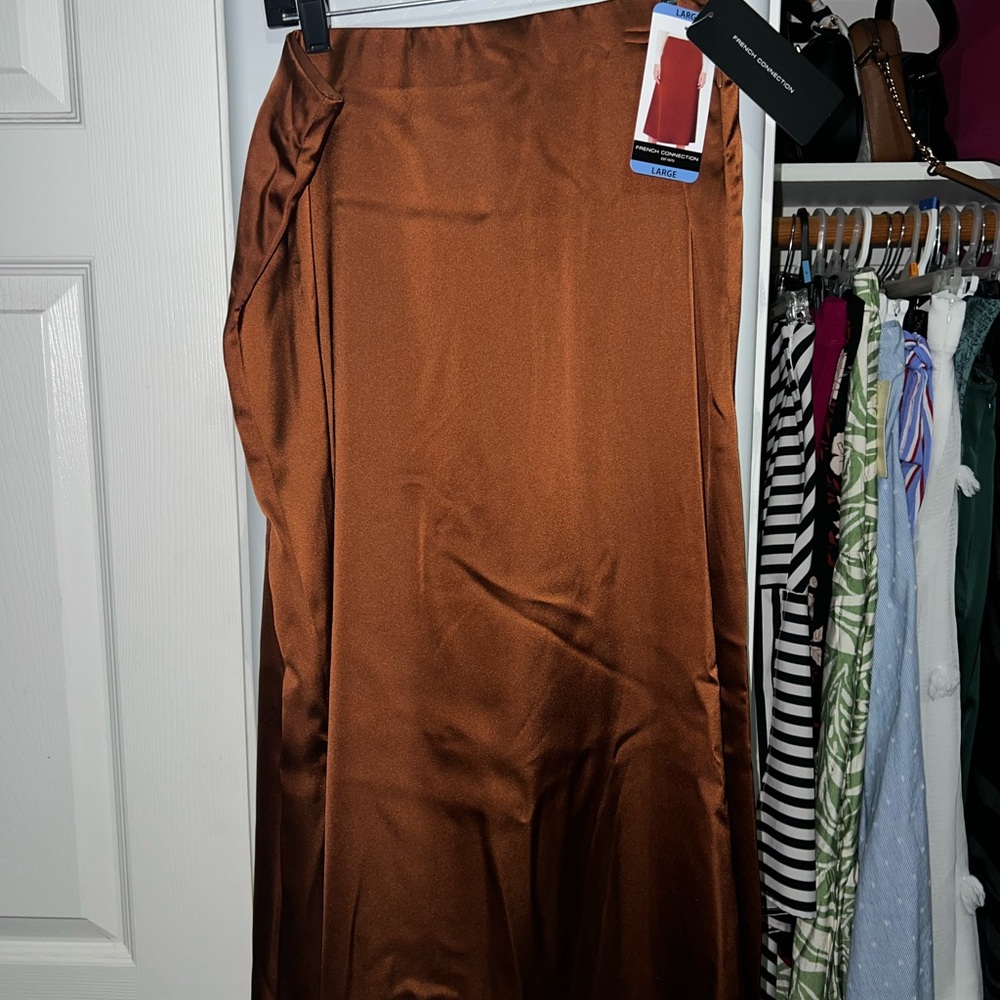 French Connection Copper Satin Midi Skirt
